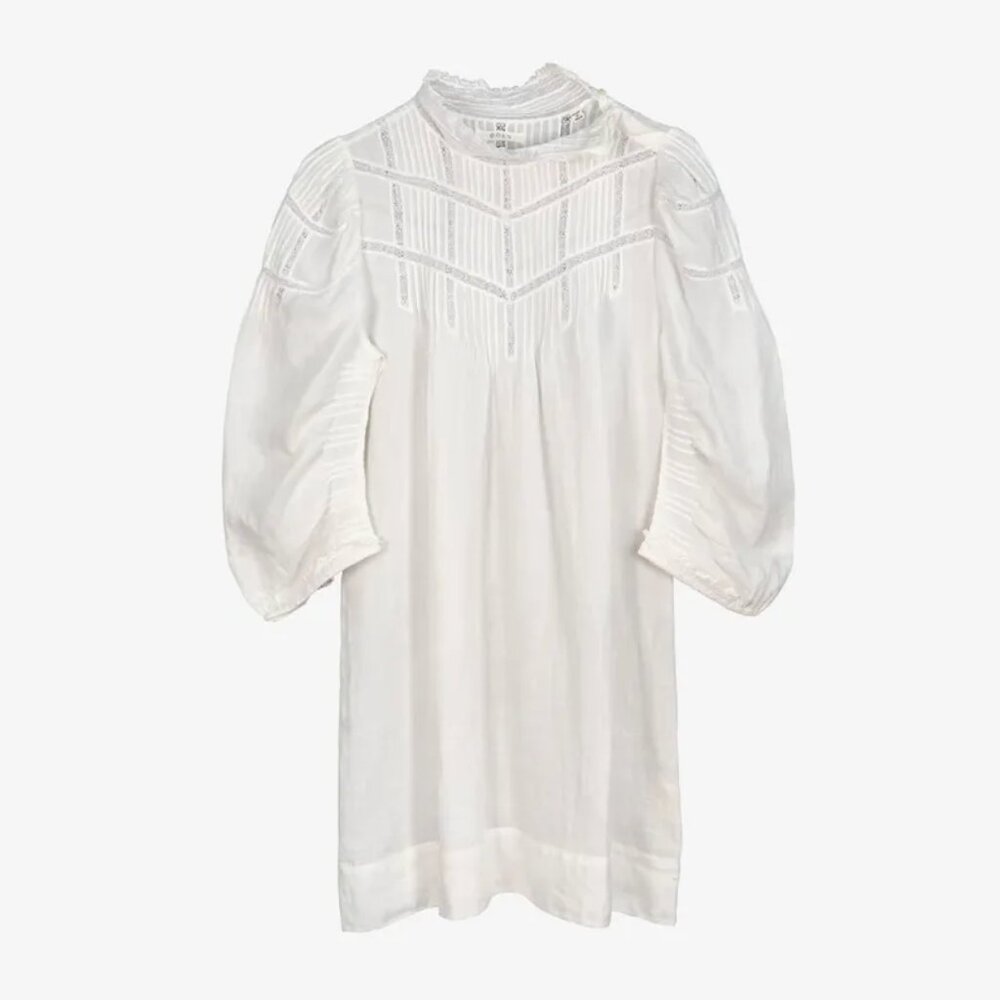 Dôen Georgia Lace-Trimmed Pintucked Ramie Mini Dress